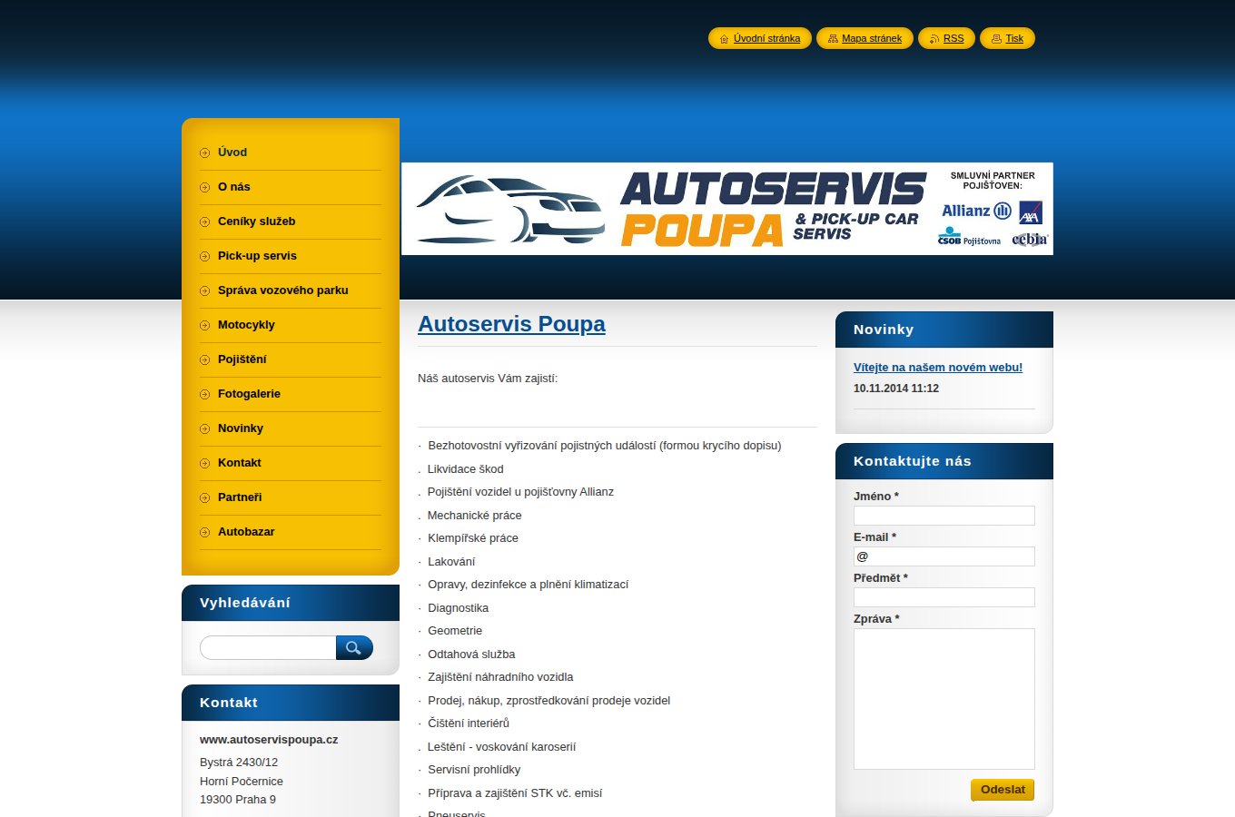 Současný web Autoservis Poupa na počítači