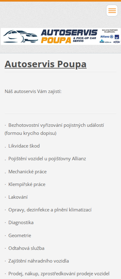 Současný web Autoservis Poupa na mobilu