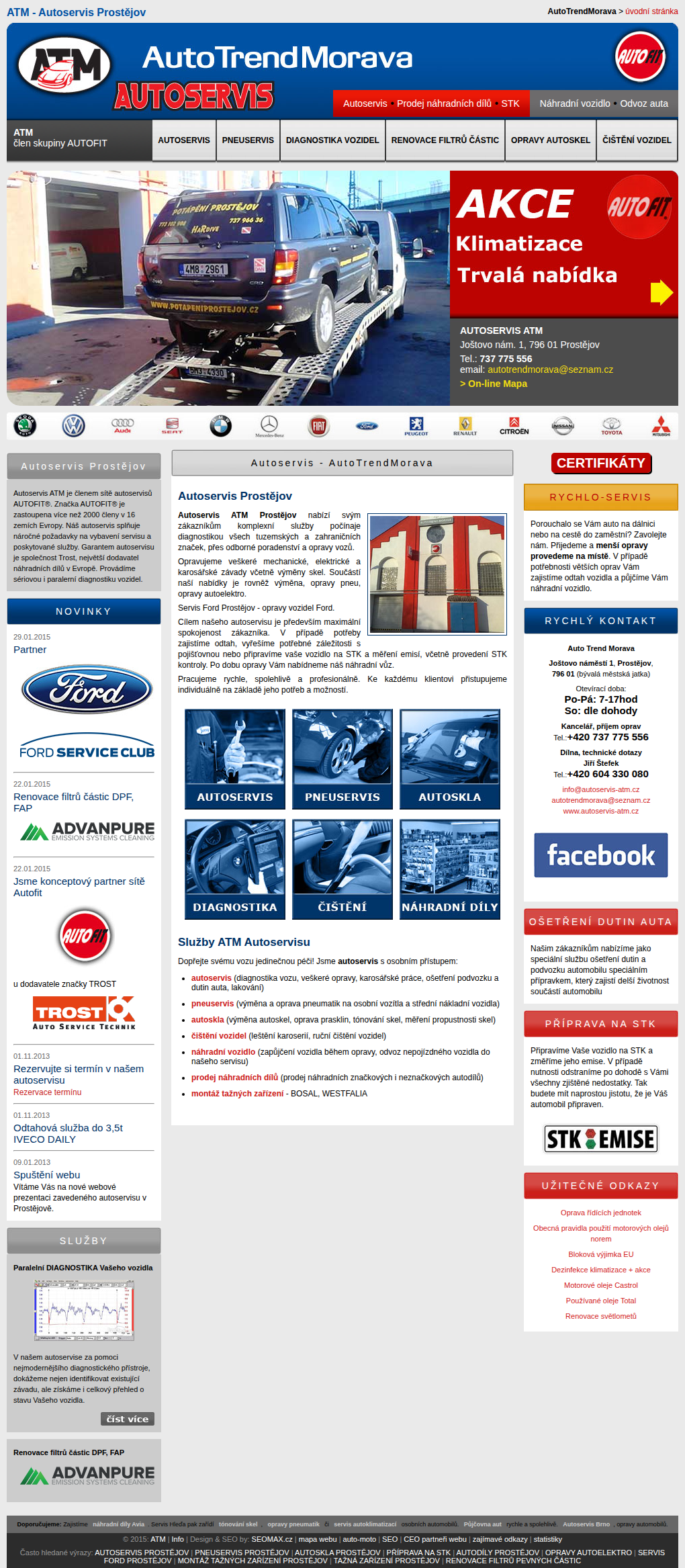 Současný web Autoservis Prostějov na mobilu