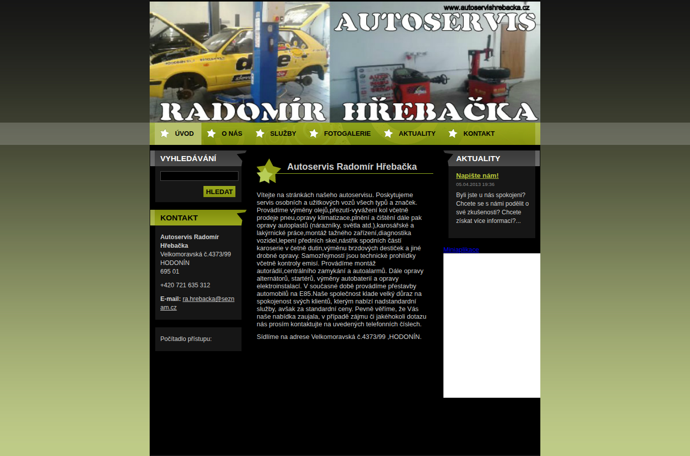 Současný web Autoservis Radomír Hřebačka na počítači