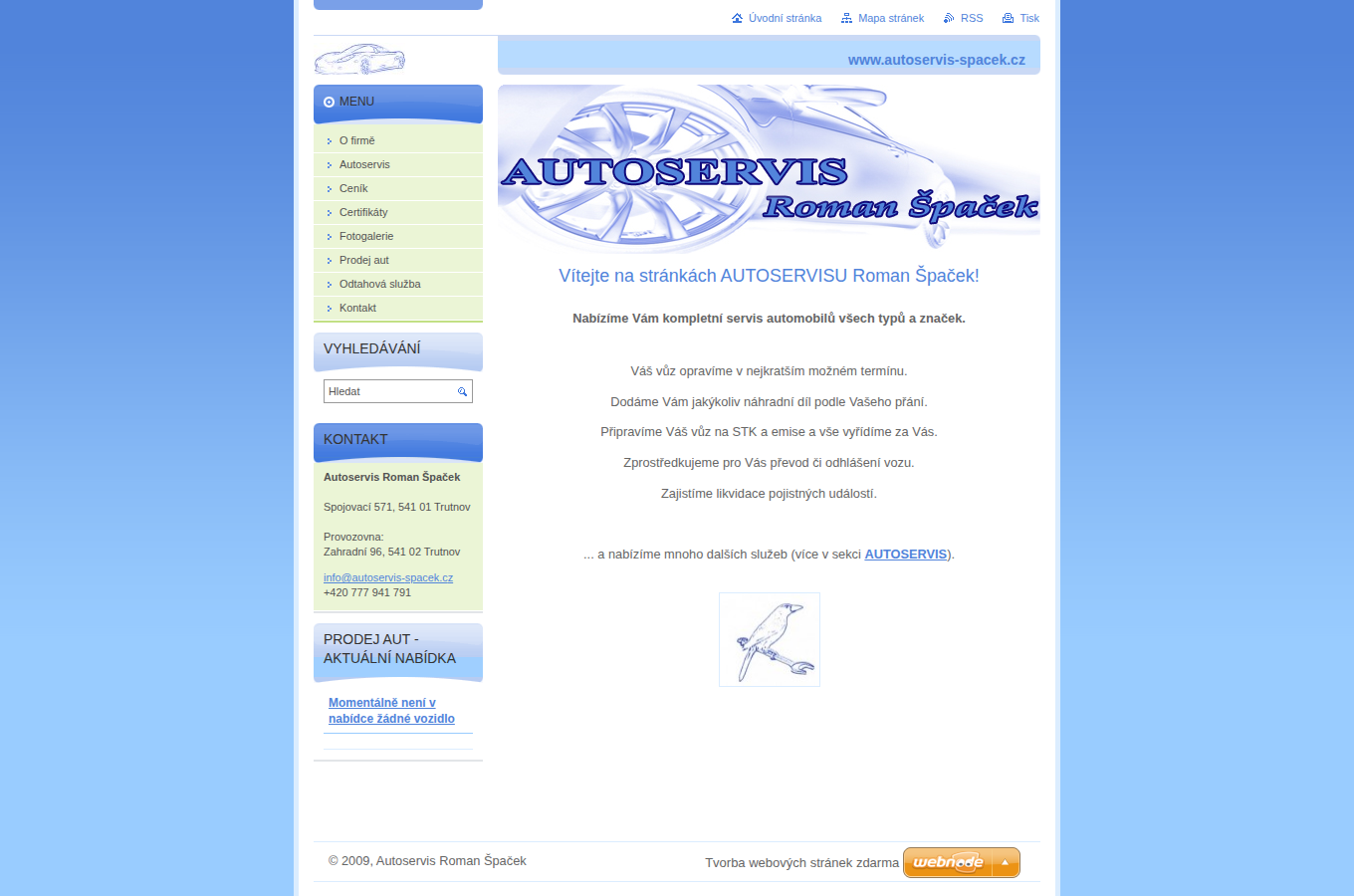 Současný web Autoservis Roman Špaček na počítači