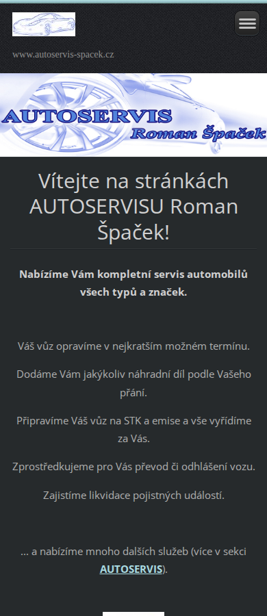 Současný web Autoservis Roman Špaček na mobilu