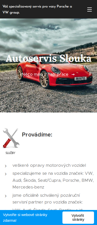 Současný web Autoservis Slouka na mobilu