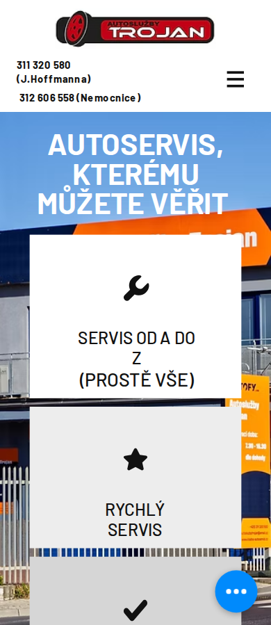 Současný web Autoslužby Trojan na mobilu
