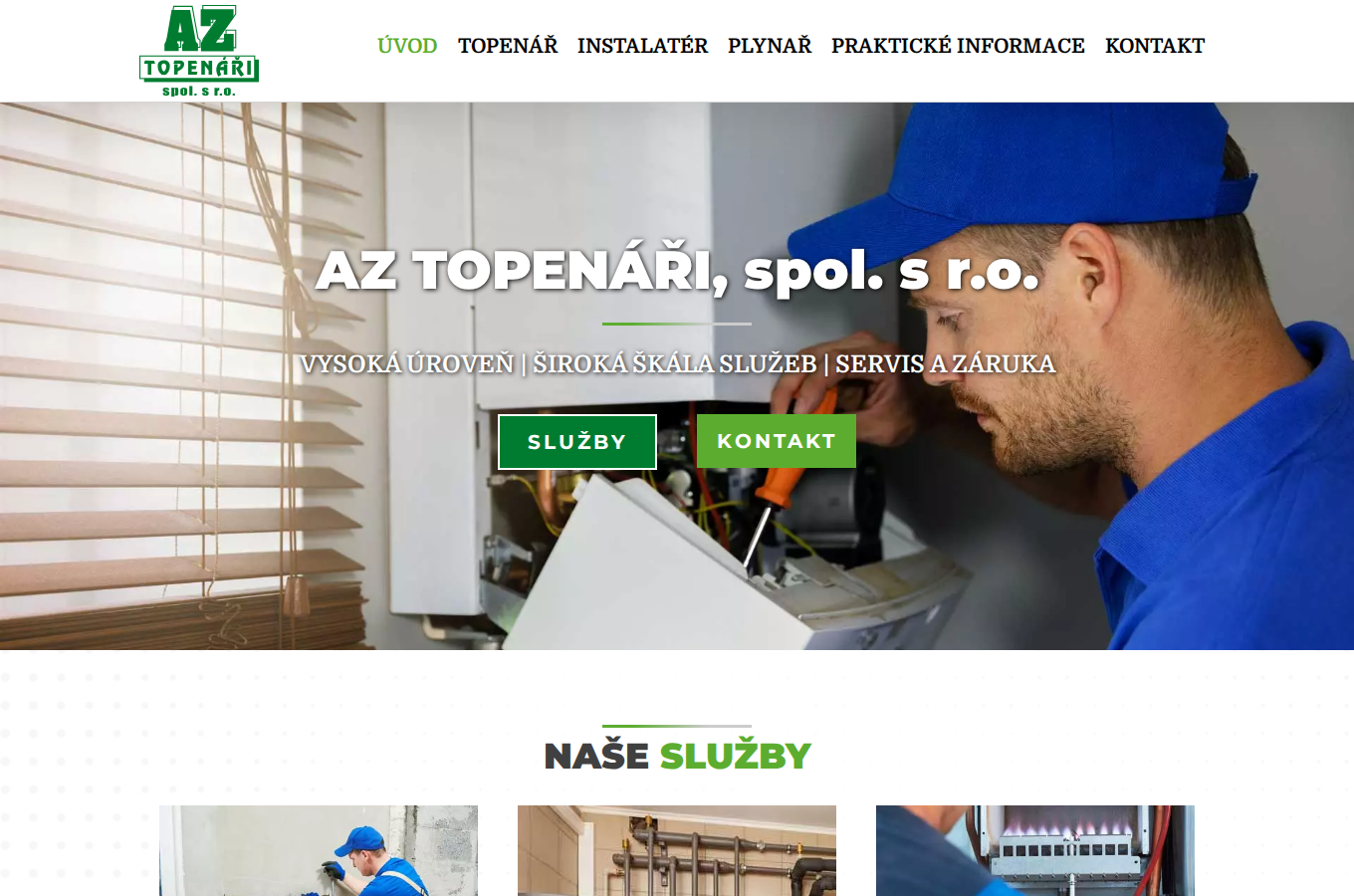 Současný web AZ Topenáři na počítači