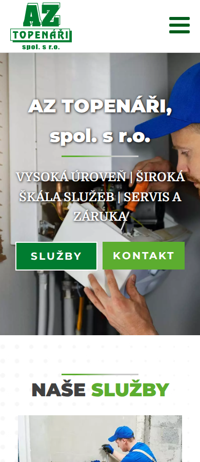 Současný web AZ Topenáři na mobilu