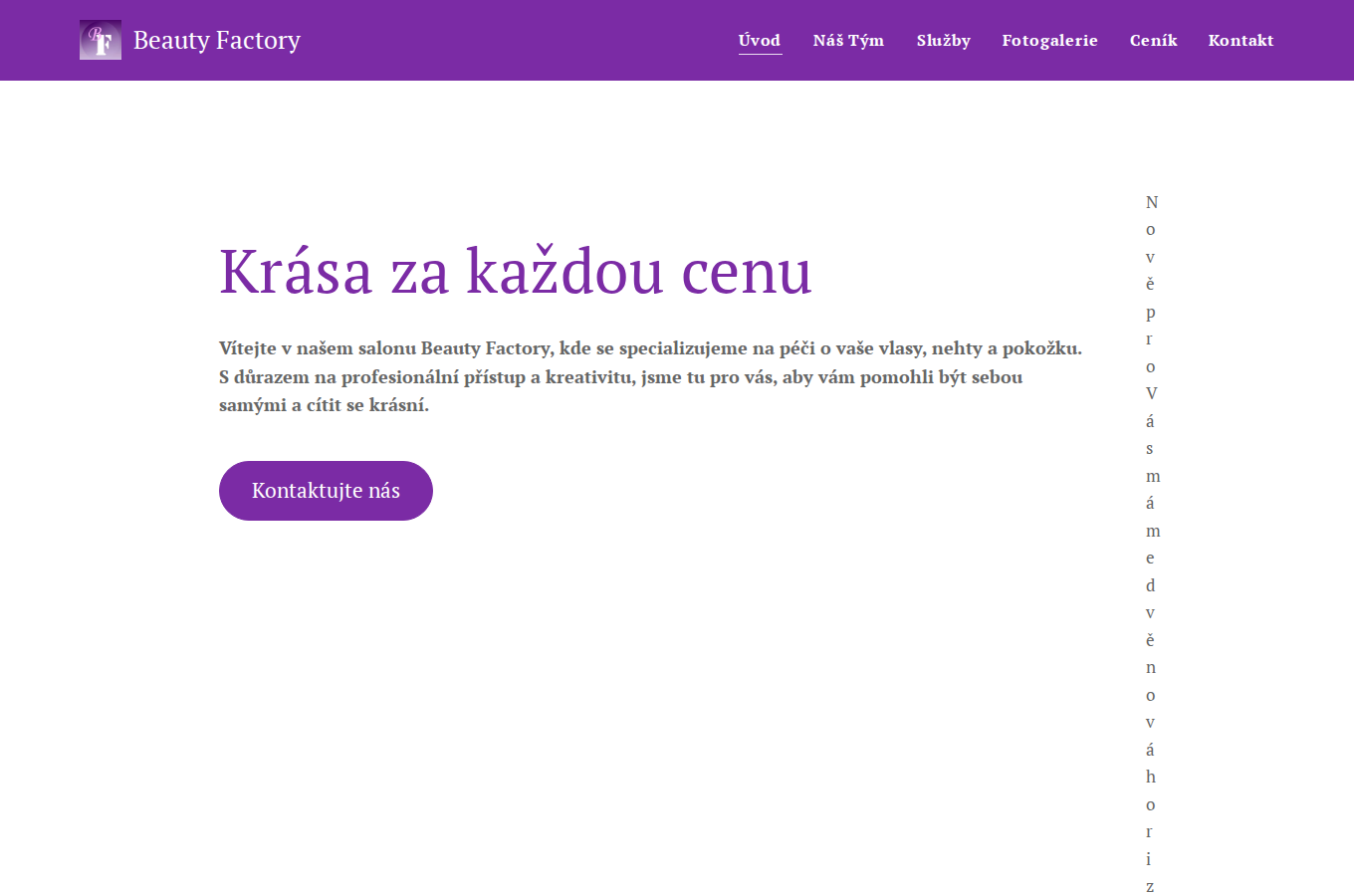 Současný web Beauty Factory na počítači