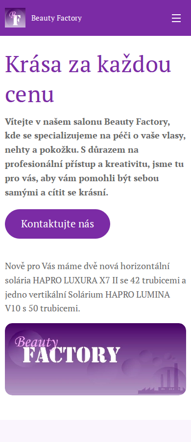 Současný web Beauty Factory na mobilu