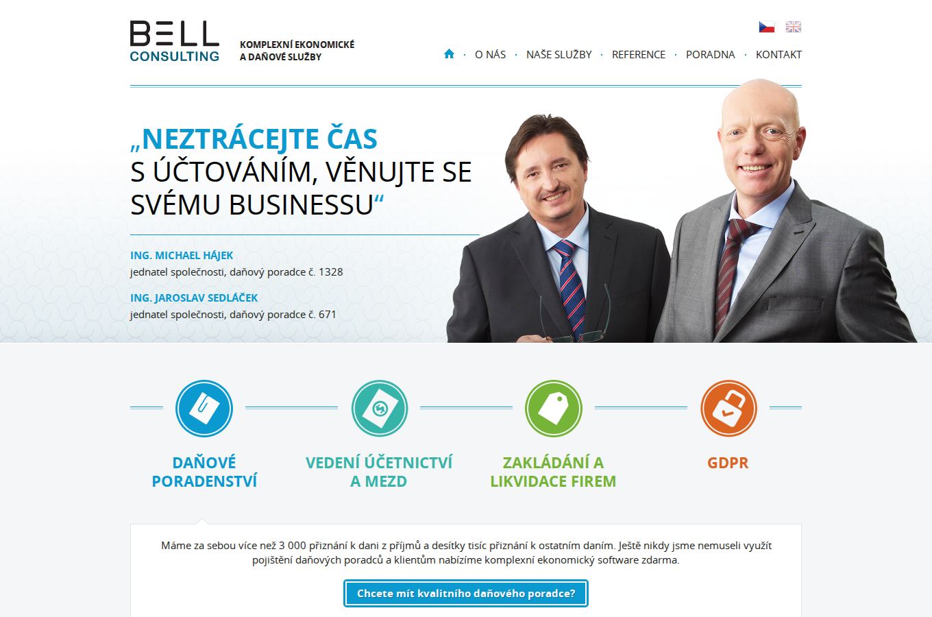 Současný web BELL Consulting – účetnictví, daně a GDPR na počítači
