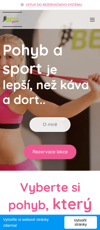 Současný web BESIFITNESS.cz na mobilu