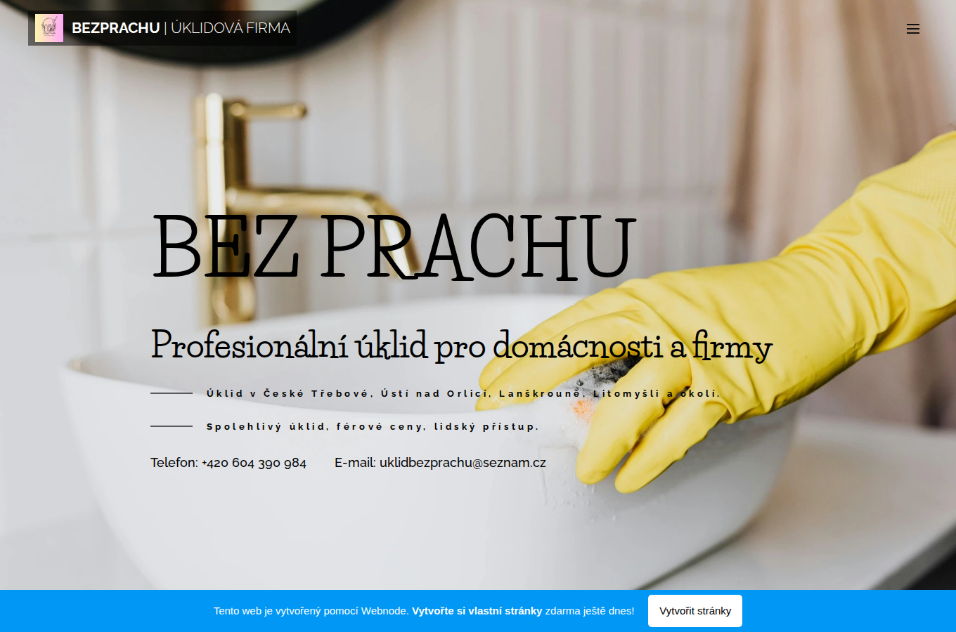 Současný web BEZPRACHU – úklid domácností v České Třebové a okolí na počítači