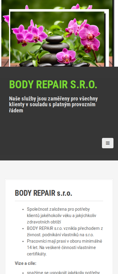 Současný web BODY REPAIR s.r.o. na mobilu