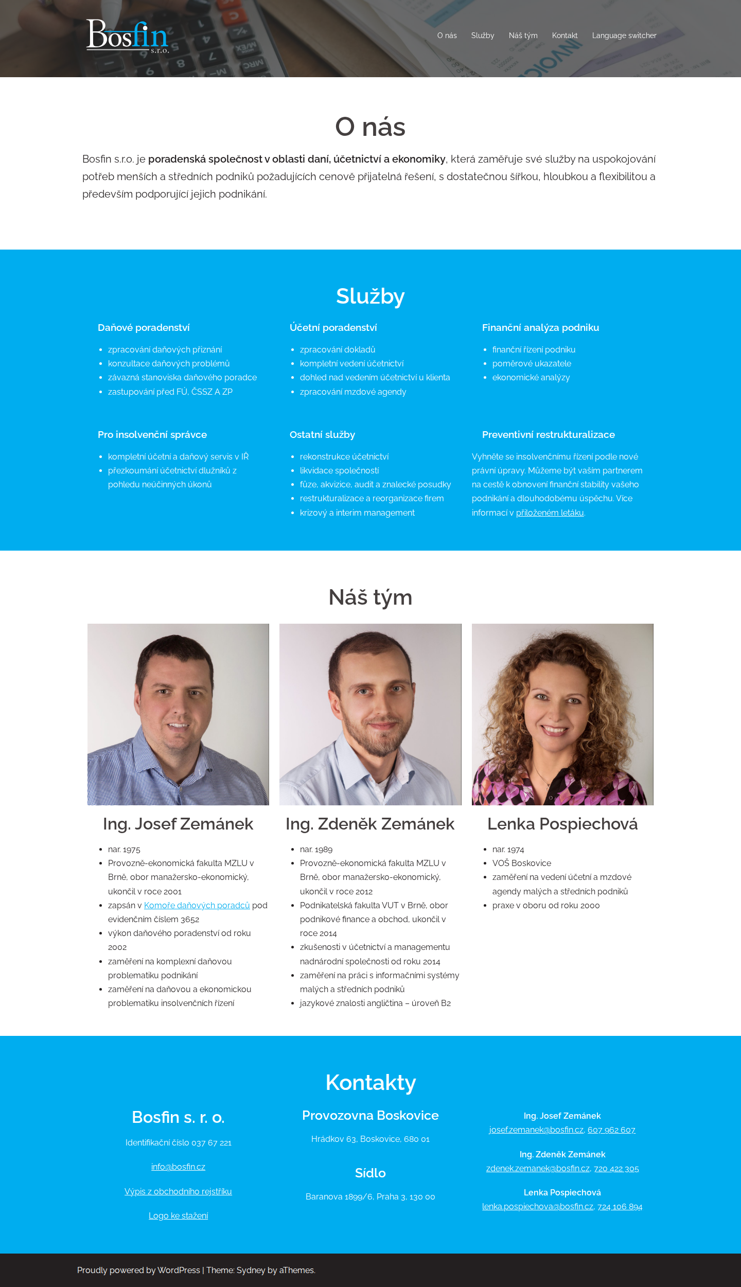 Současný web Bosfin s.r.o. na počítači