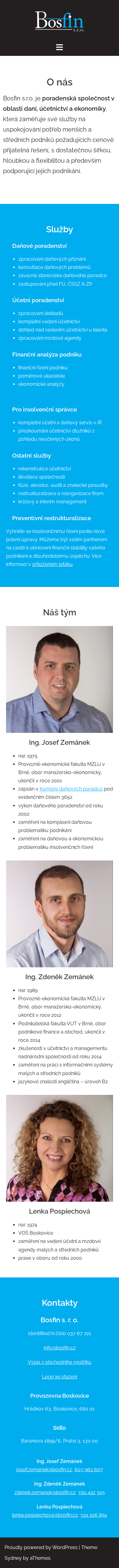 Současný web Bosfin s.r.o. na mobilu