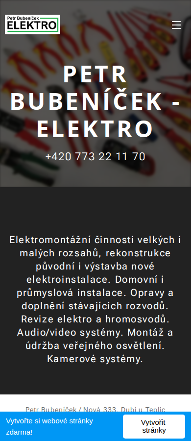 Současný web Bubeníček Elektro na mobilu