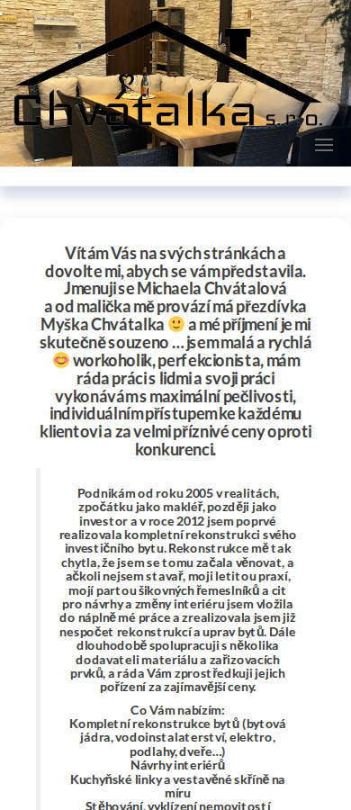 Současný web Chvátalka s.r.o. na mobilu