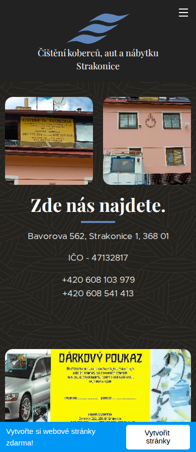 Současný web Čištění koberců aut a nábytku Strakonice na mobilu