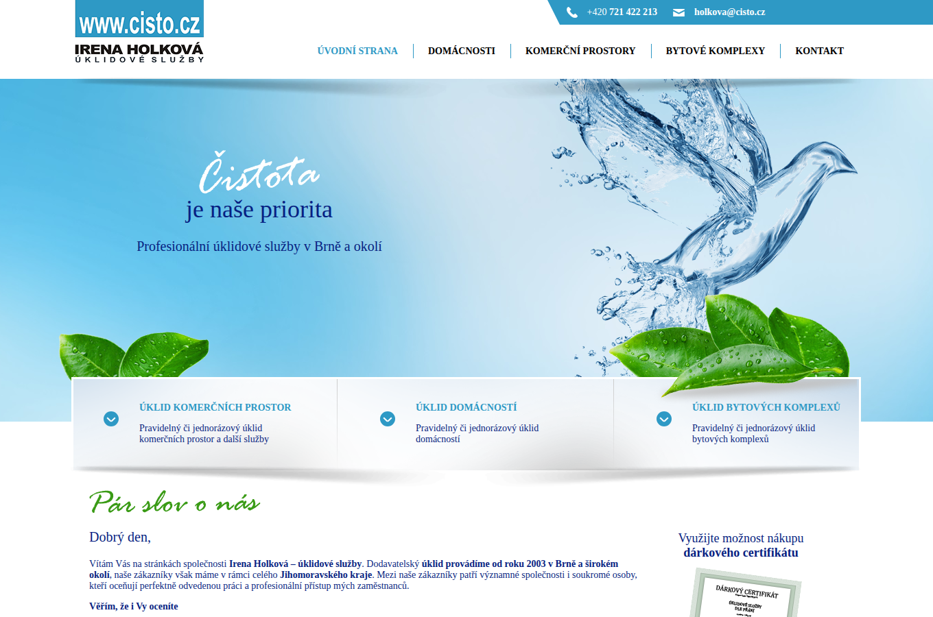 Současný web Čisto.cz – úklidové služby Irena Holková na počítači
