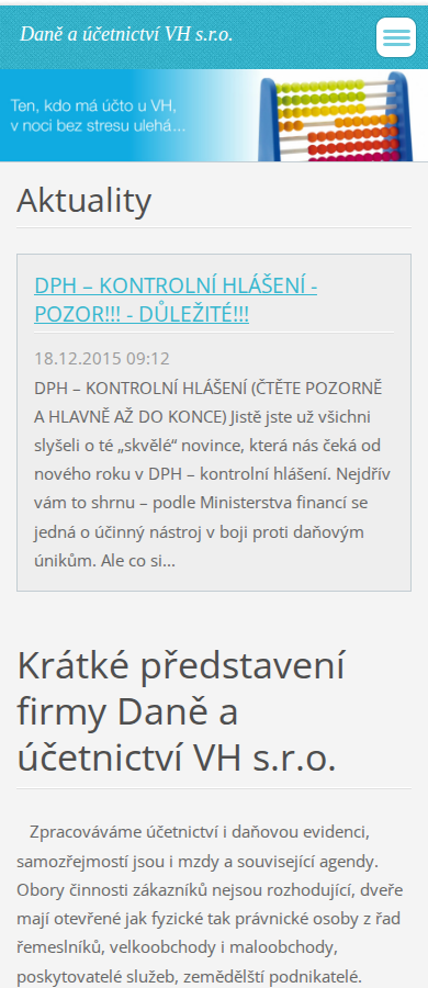 Současný web Daně a účetnictví VH na mobilu