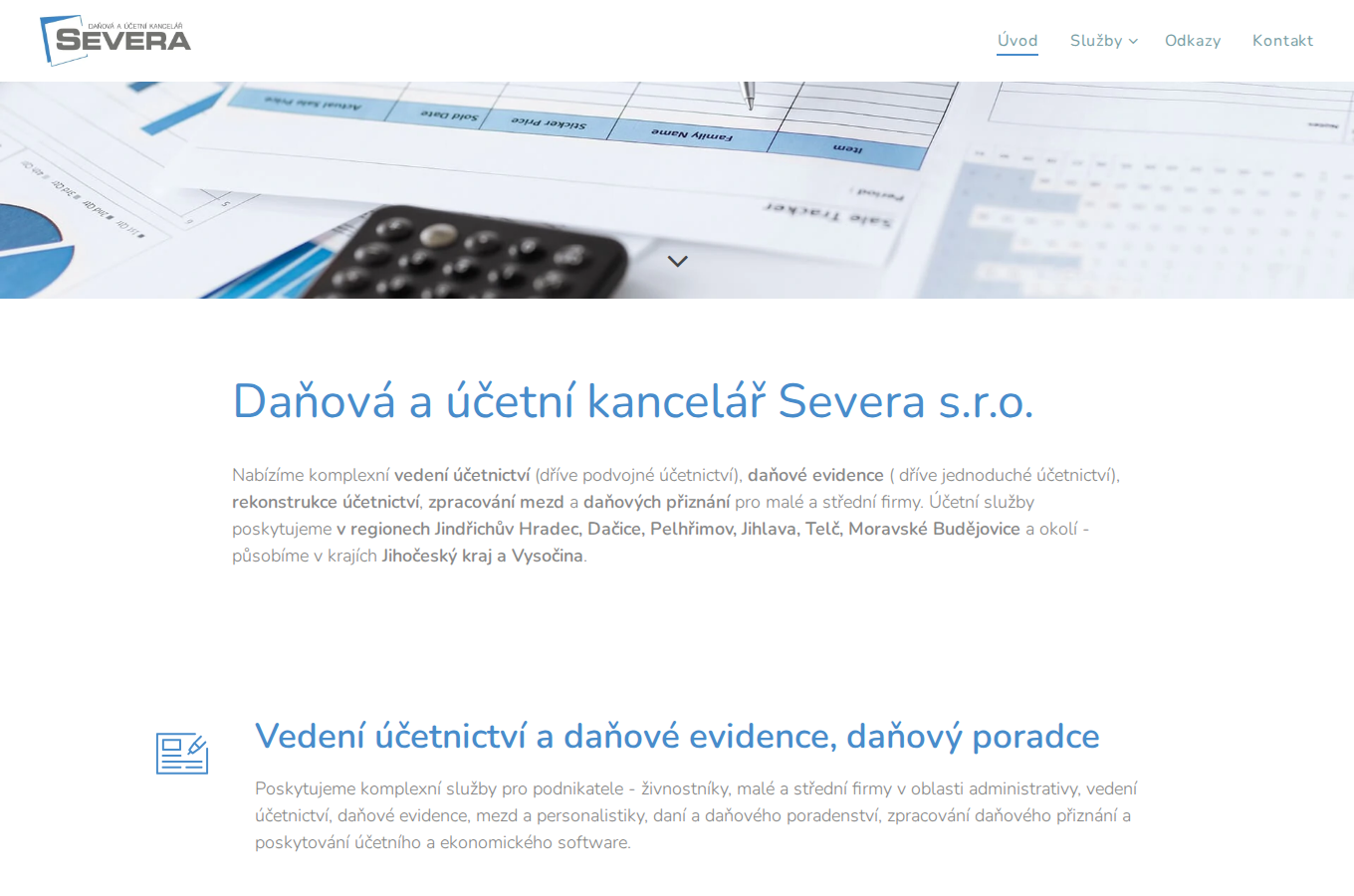 Současný web Daňová a účetní kancelář Severa s.r.o. na počítači