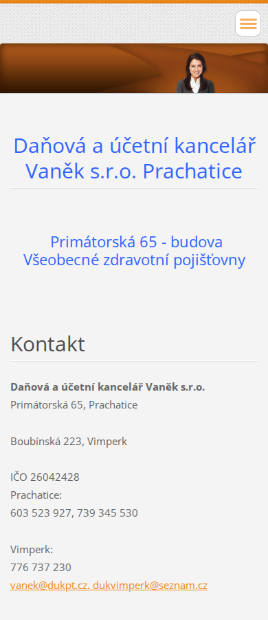 Současný web Daňová a účetní kancelář Vaněk na mobilu