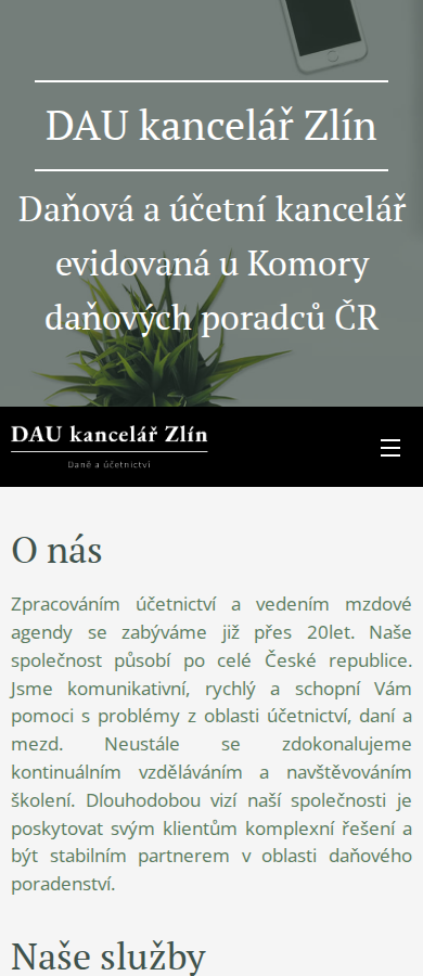 Současný web Daňová kancelář na mobilu