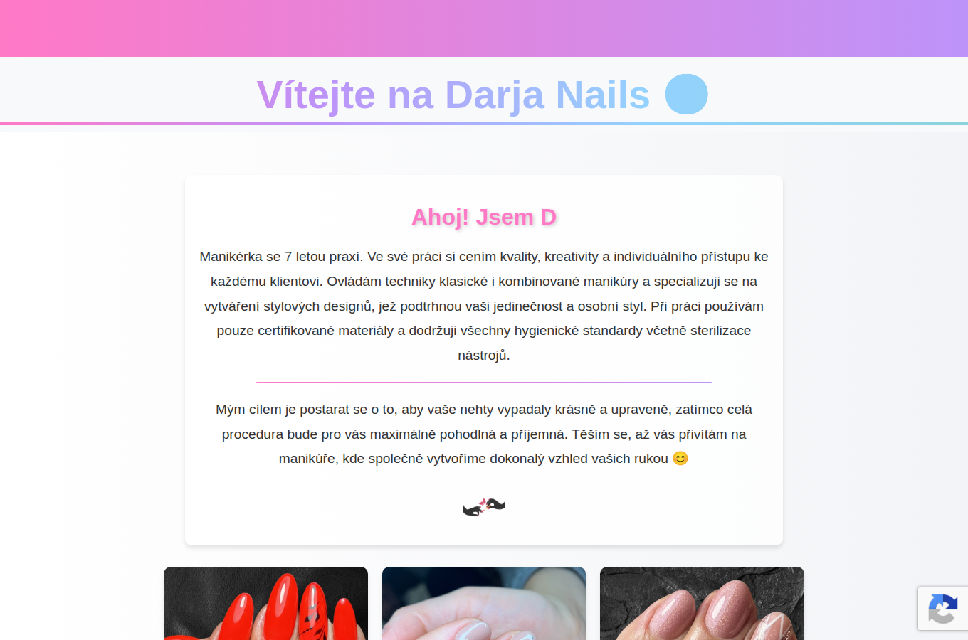 Současný web Darja Nails – Nehtové studio na počítači