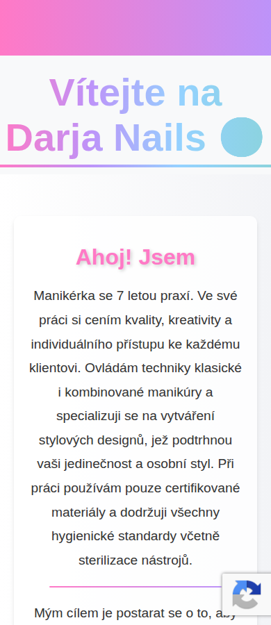 Současný web Darja Nails – Nehtové studio na mobilu