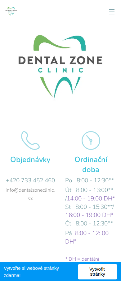 Současný web Dental Zone Clinic na mobilu