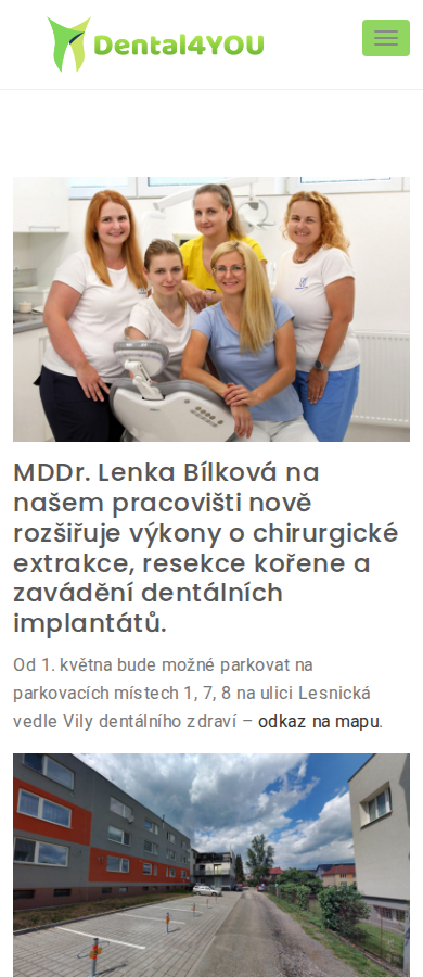 Současný web Dental4You – zubní ordinace a dentální hygiena na mobilu