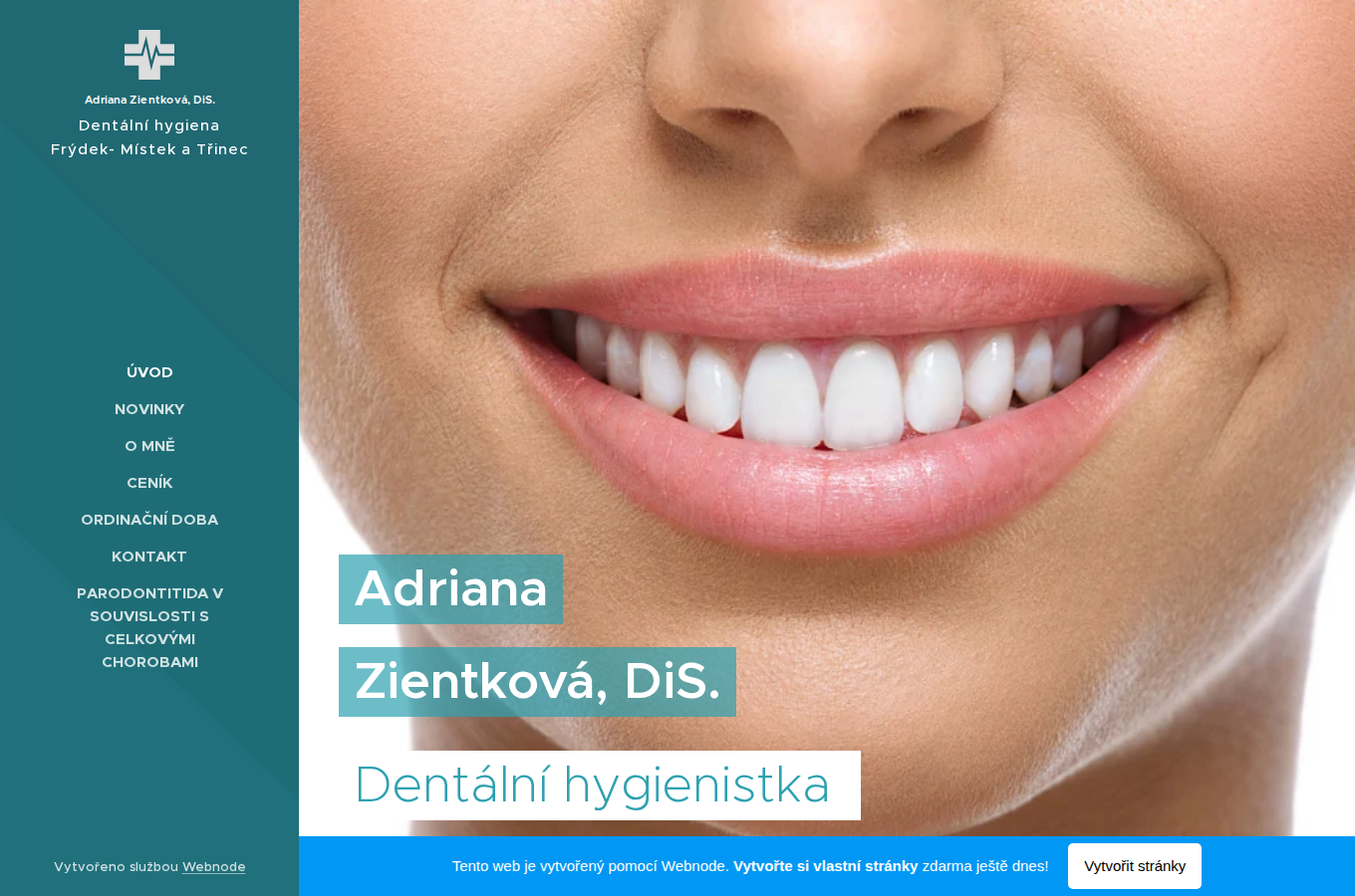 Současný web Dentální hygiena Adriana Zientková na počítači