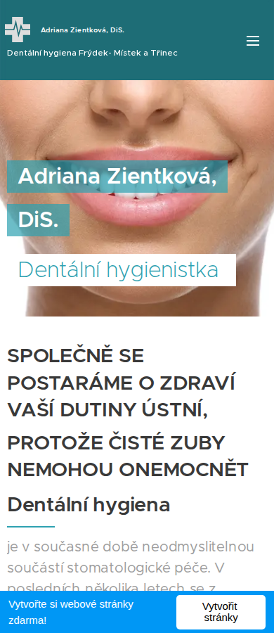 Současný web Dentální hygiena Adriana Zientková na mobilu