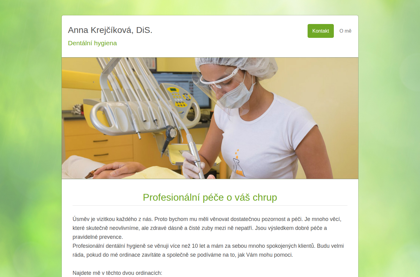 Současný web Dentální hygiena Anna Krejčíková na počítači