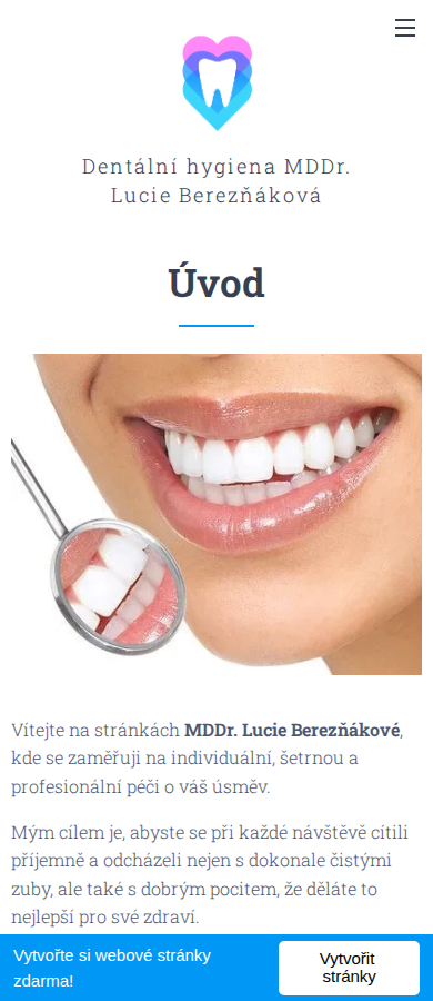 Současný web Dentální hygiena Lucie Berezňáková na mobilu