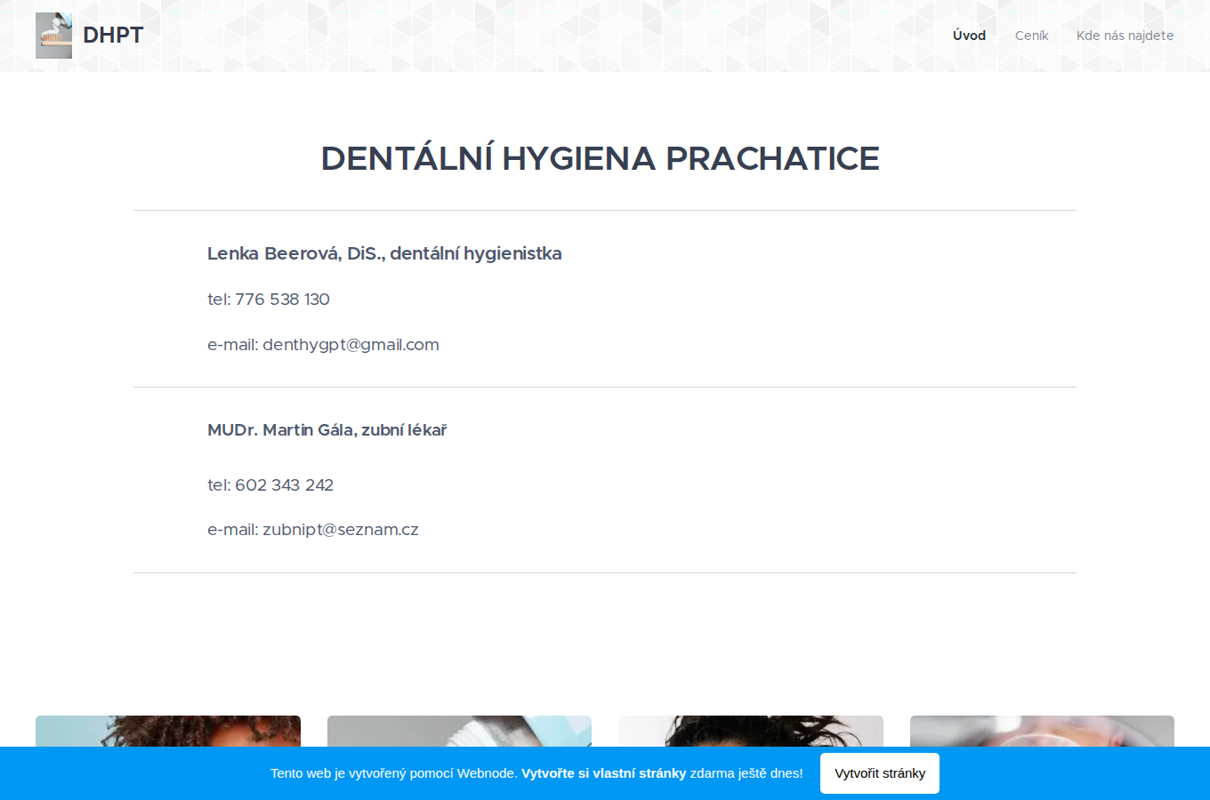 Současný web Dentální hygiena PT na počítači