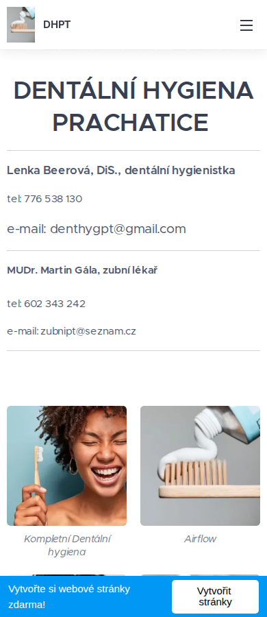 Současný web Dentální hygiena PT na mobilu