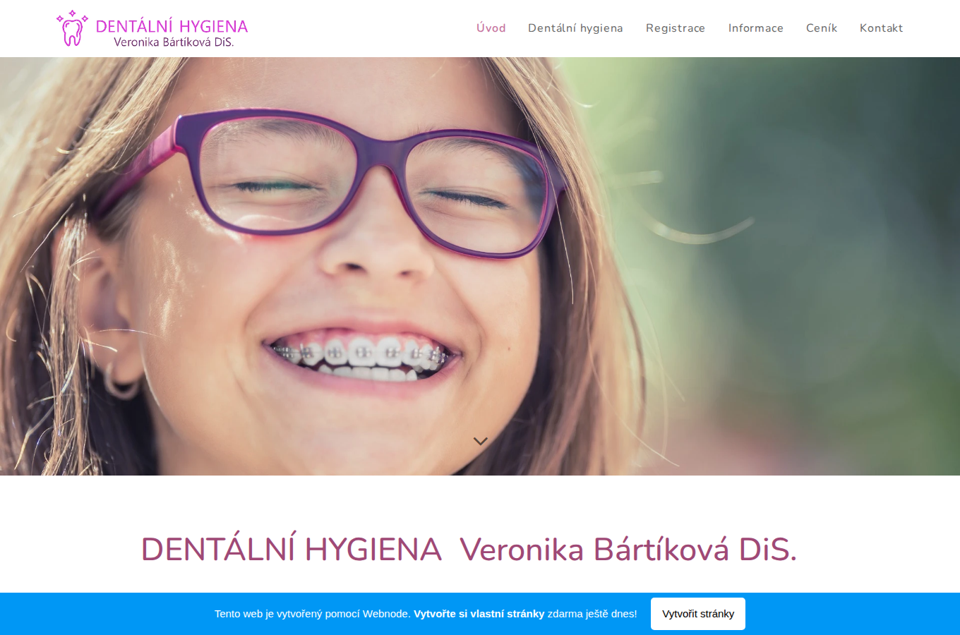 Současný web Dentální hygiena Veronika Bártíková na počítači
