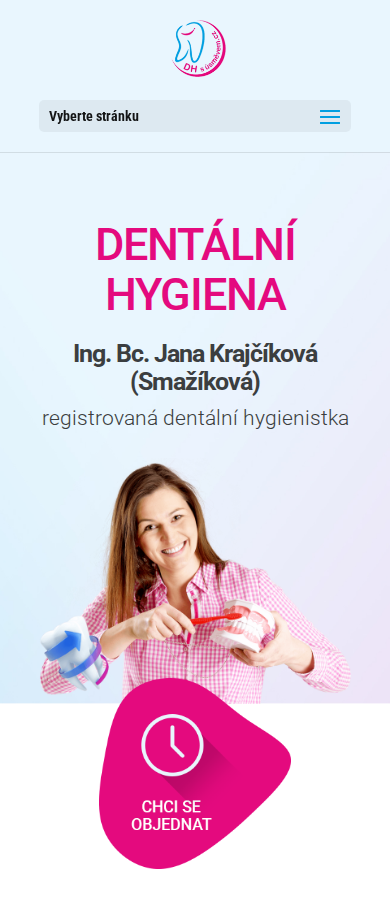 Současný web Dentální hygienistka • Jana Krajčíková • Tábor na mobilu