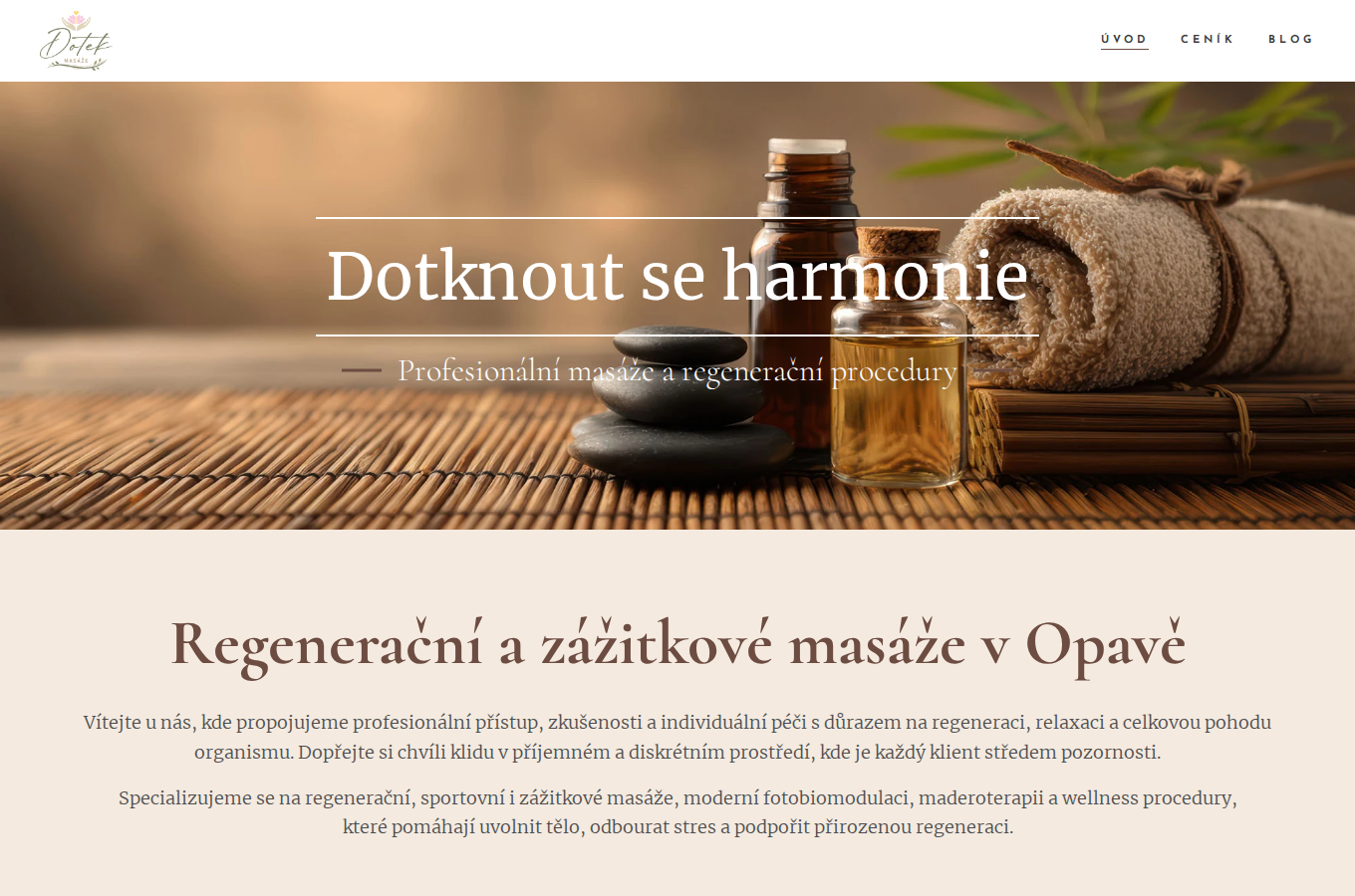 Současný web Dotek regenerační masáže na počítači