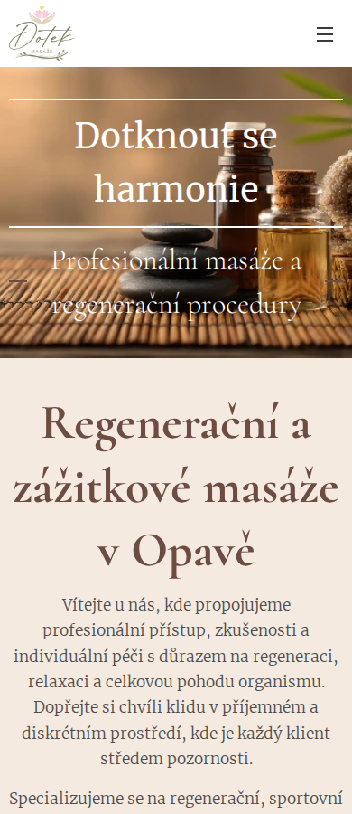 Současný web Dotek regenerační masáže na mobilu