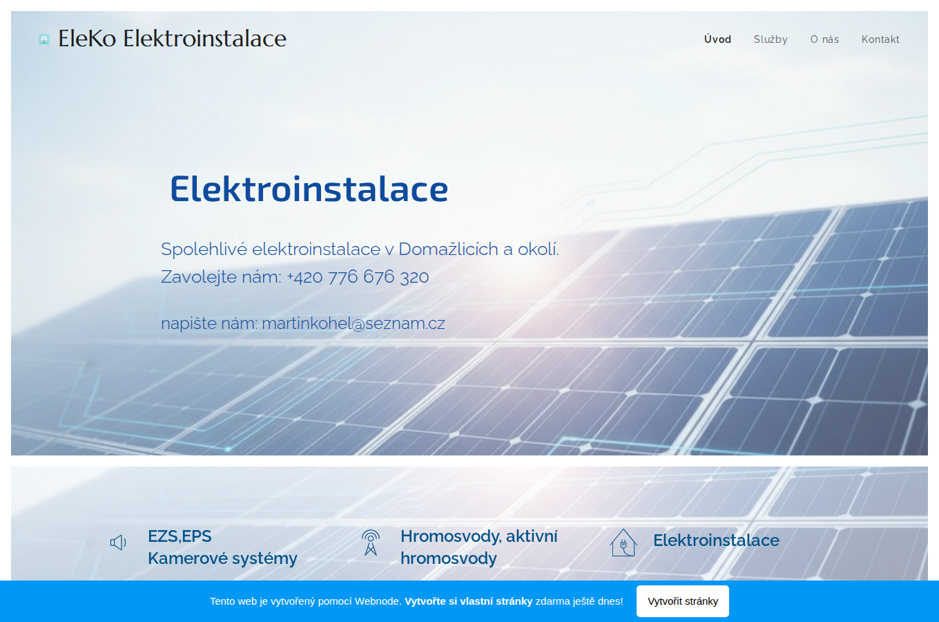 Současný web EleKo elektroinstalace na počítači