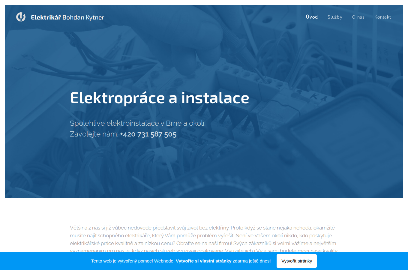 Současný web Elektrikář Brno na počítači