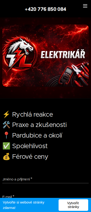 Současný web Elektrikář Pardubice Lipavský na mobilu