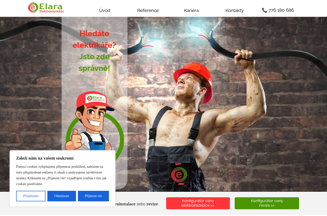 Současný web Elektro Elara na počítači