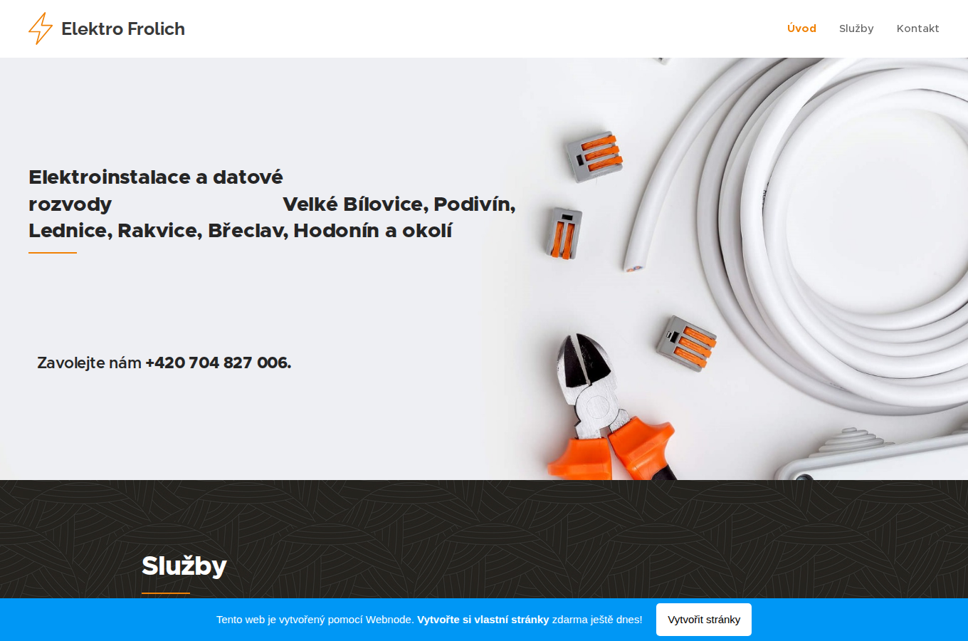 Současný web Elektro Frolich na počítači