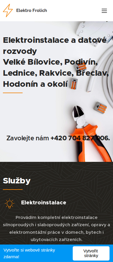 Současný web Elektro Frolich na mobilu