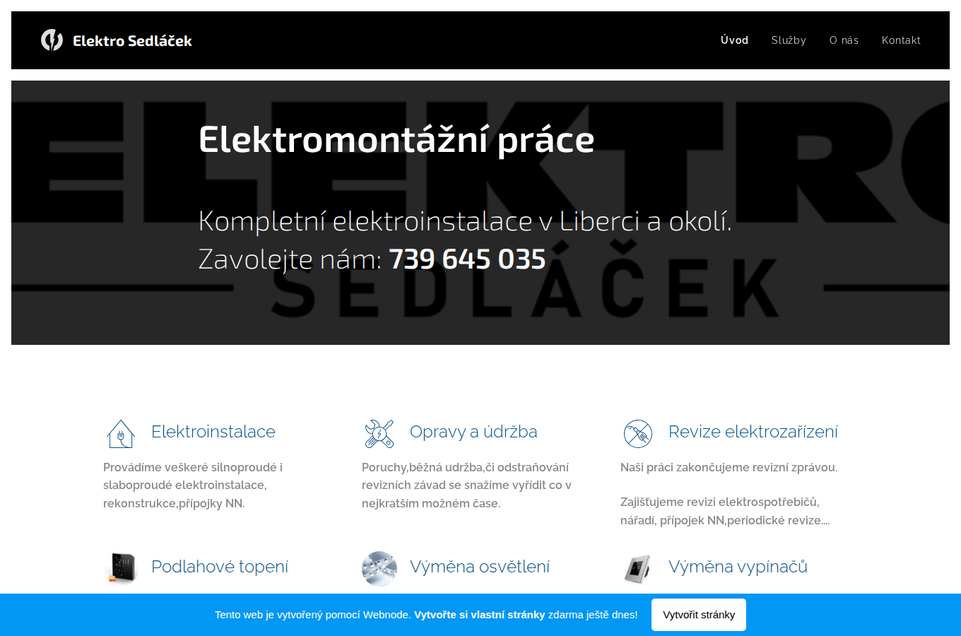 Současný web Elektro Šlédovo na počítači