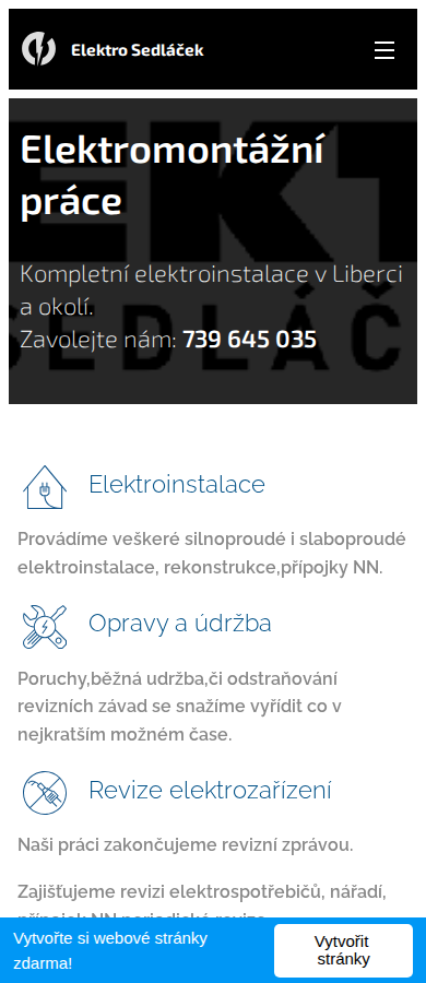 Současný web Elektro Šlédovo na mobilu
