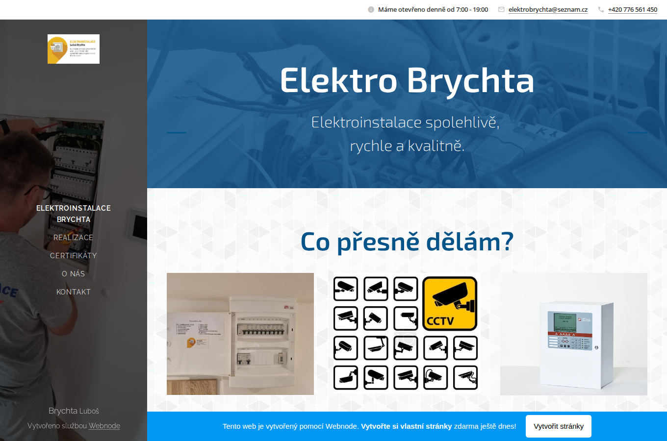 Současný web Elektroinstalace Brychta na počítači