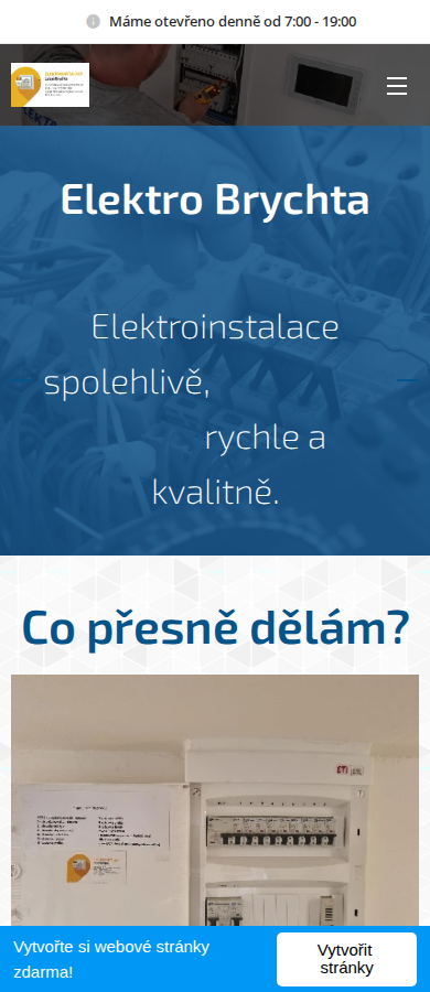 Současný web Elektroinstalace Brychta na mobilu